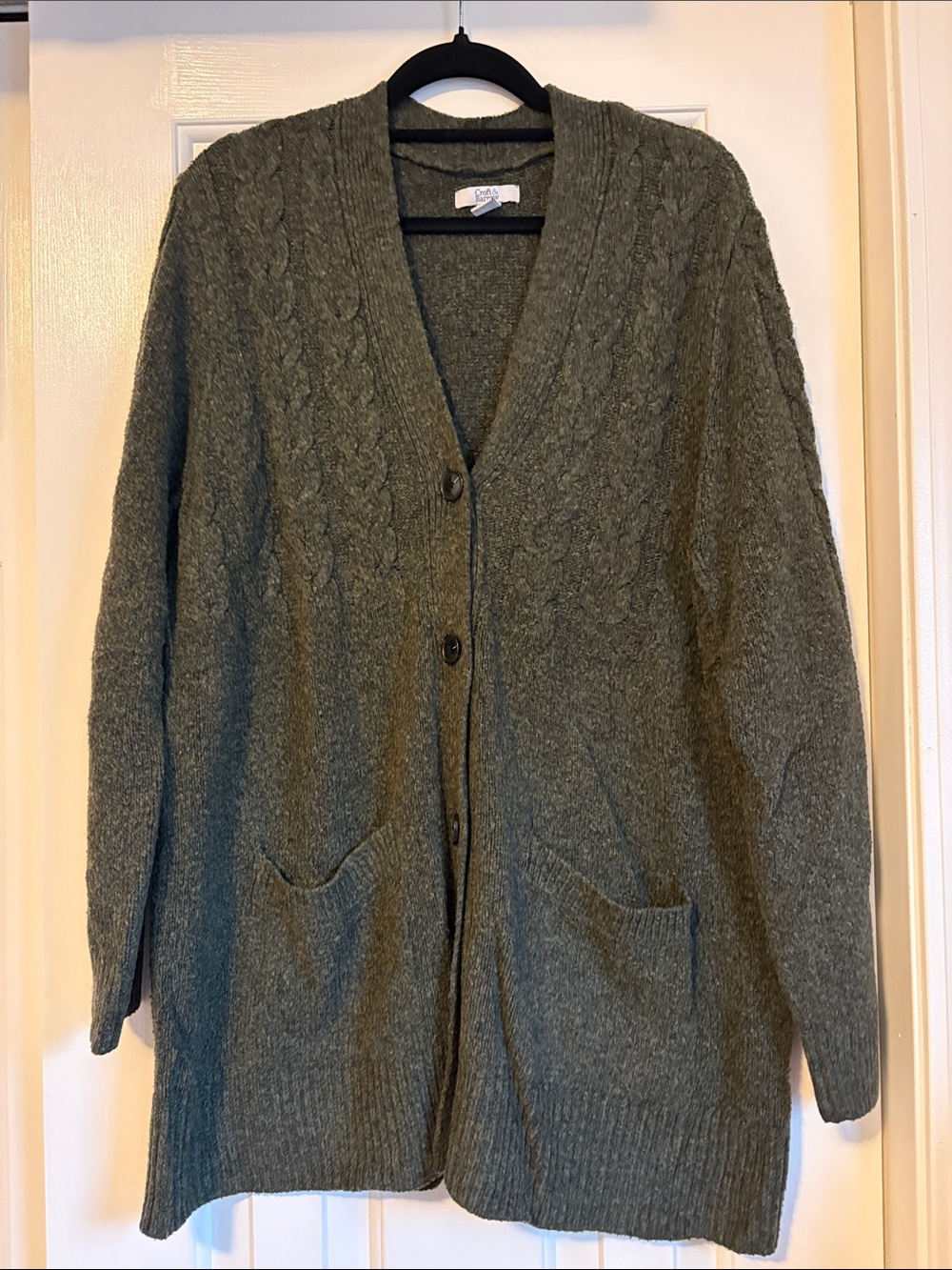 croft & barrow Olive Green Cable-Knit Button Cardigan